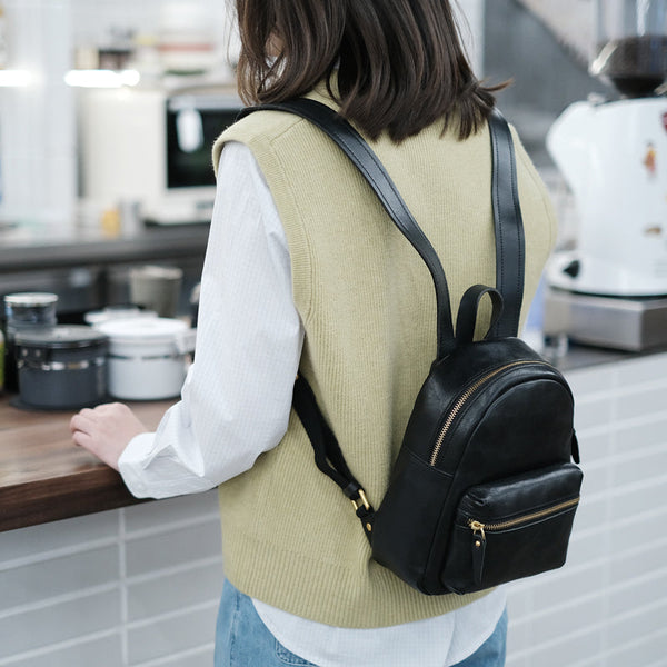 Small Rucksack Womens Leather Stylish Backpacks For Women Genuine-Leather