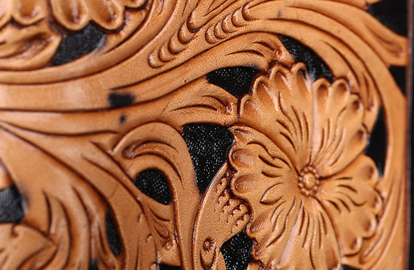 Small Tooled Leather Pocket Wallet Card Holder Wallet For Ladies Cool