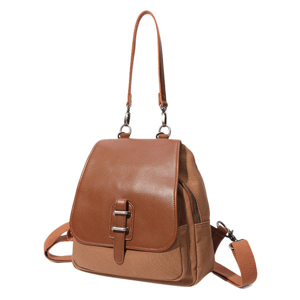 Small Vintage Womens Canvas And Leather Backpack Purse Shoulder Handbags for Women Chic