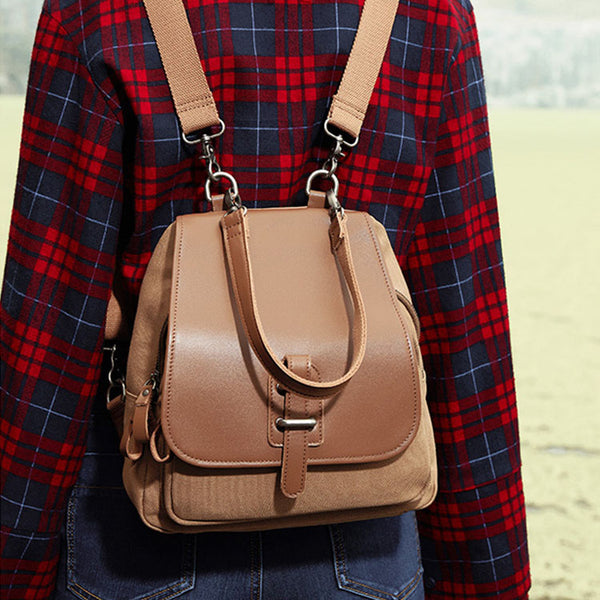 Chic Womens Small Canvas Leather Handbags Rucksack Backpack Purse  for Women