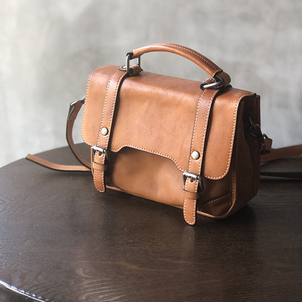 Small Women Black Leather Satchel Bags Shoulder Handbags Brown