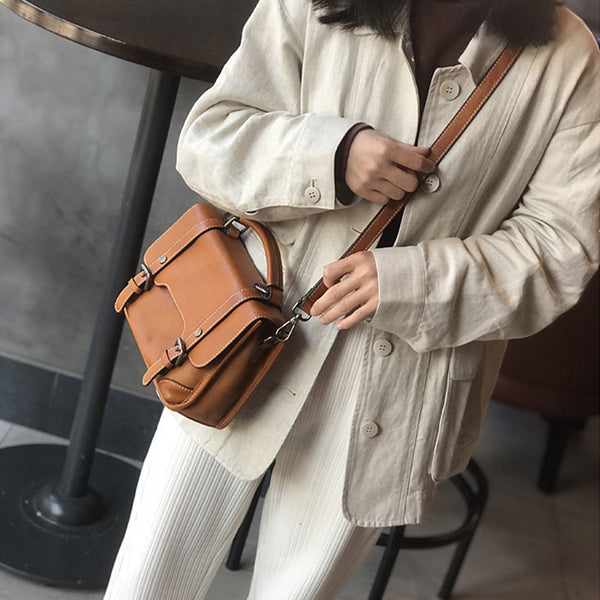 Small Women Black Leather Satchel Bags Shoulder Handbags Cowhide