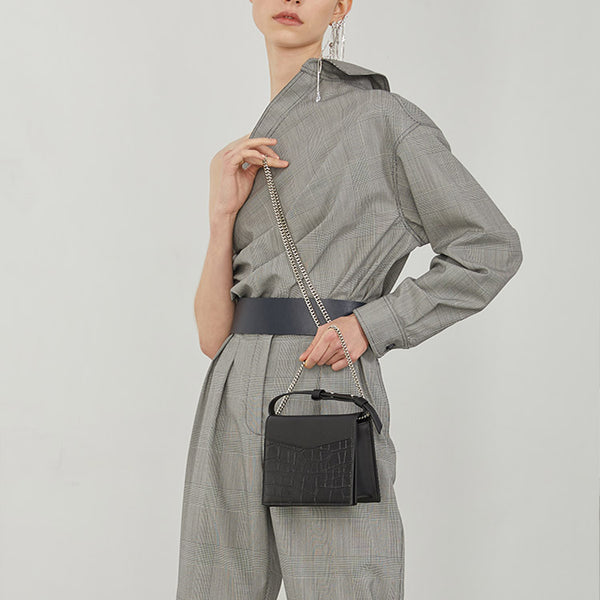 Small Women's Black Crossbody Bag Leather Handbags Purses for Women Chic