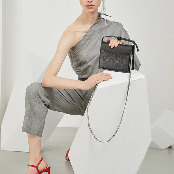 Small Women's Black Crossbody Bag Leather Handbags Purses for Women Cool