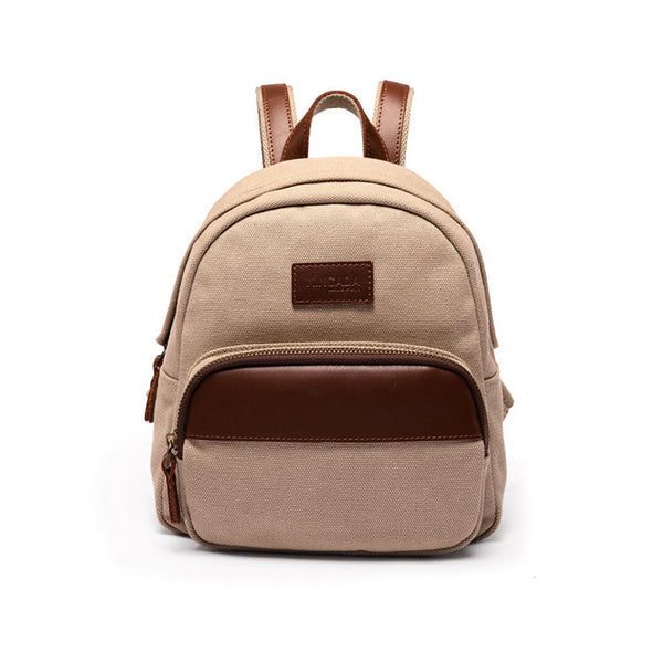 Small Women's Canvas And Leather Backpack Purse Rucksack For Women