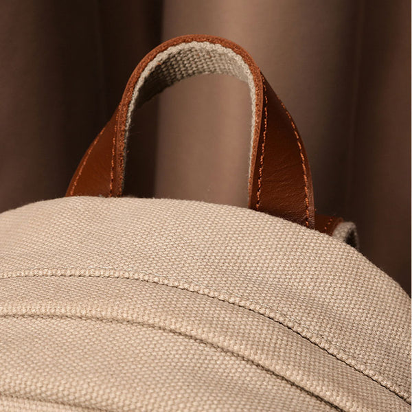 Small Women's Canvas And Leather Backpack Purse Rucksack For Women