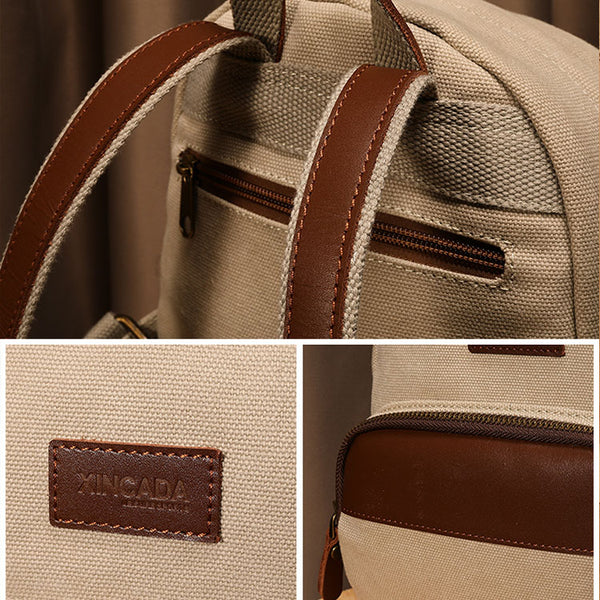 Small Women's Canvas And Leather Backpack Purse Rucksack For Women