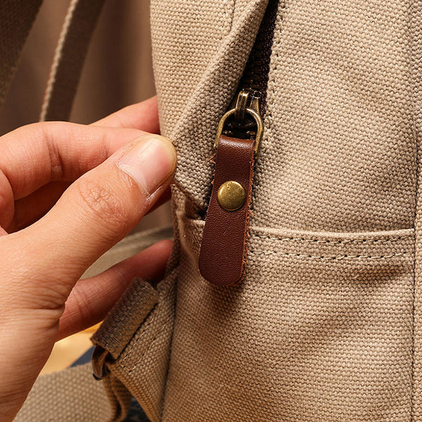 Small Women's Canvas And Leather Backpack Purse Rucksack For Women