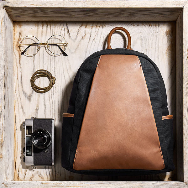 Small Women's Canvas Leather Backpack Purse Handbags for Women Affordable