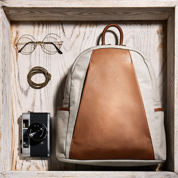 Small Women's Canvas Leather Backpack Purse Handbags for Women Beautiful