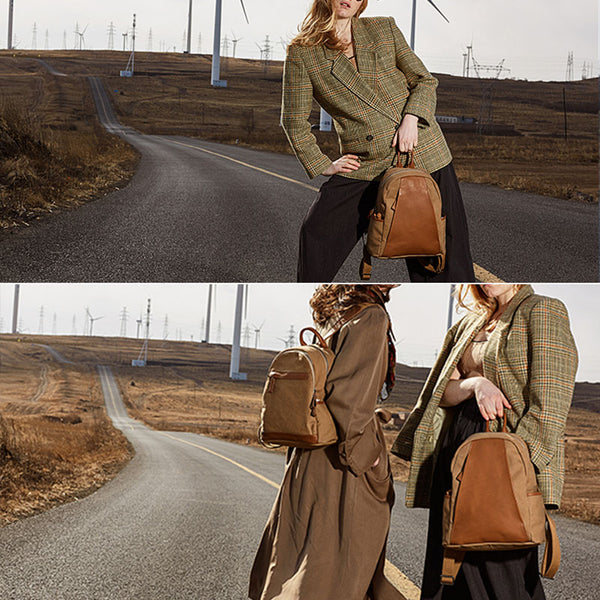 Small Women's Canvas Leather Backpack Purse Handbags for Women Designer