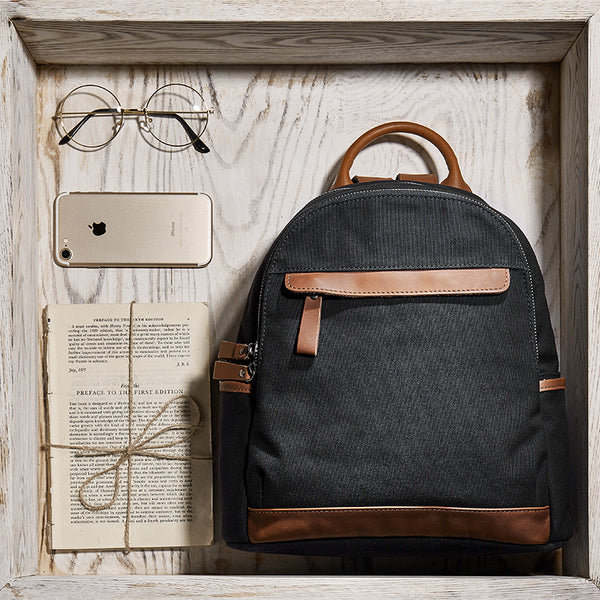 Small Women's Canvas and Leather Rucksack Hiking Backpack Purse for Women Best