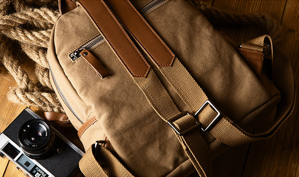 Small Women's Canvas and Leather Rucksack Hiking Backpack Purse for Women Cool