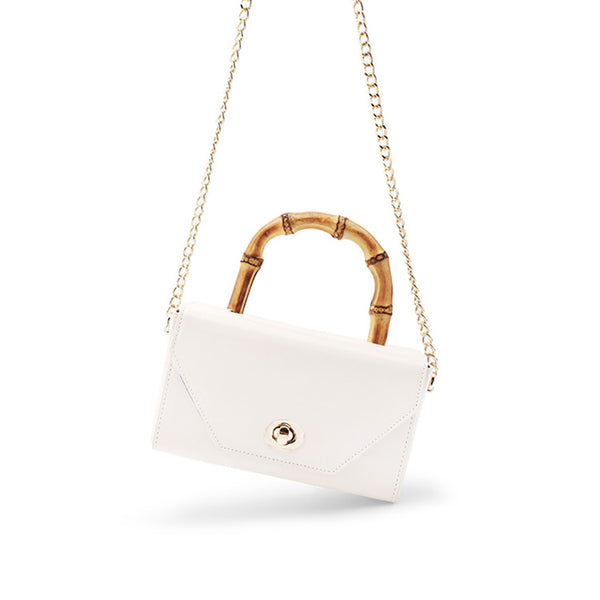 Small Women's Chain Strap Leather Crossbody Satchel With Bamboo Handle Handbags For Women