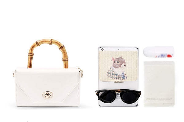 Small Women's Chain Strap Leather Crossbody Satchel With Bamboo Handle Handbags For Women