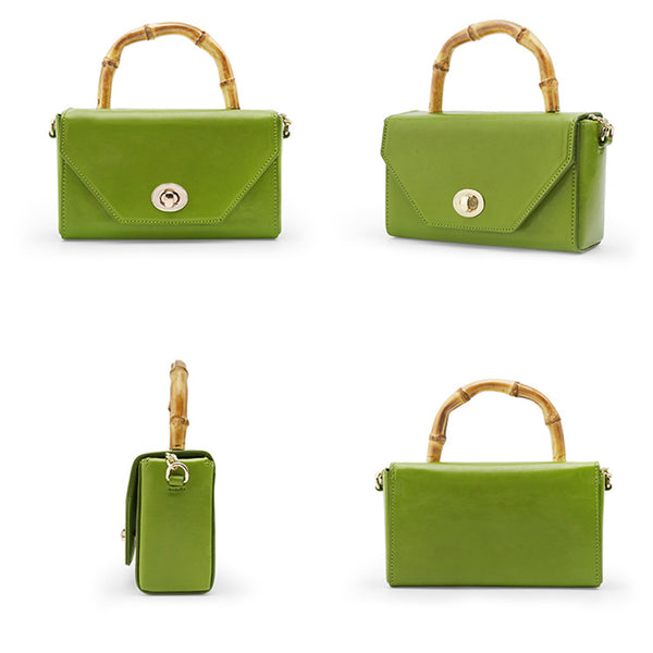 Small Women's Chain Strap Leather Crossbody Satchel With Bamboo Handle Handbags For Women