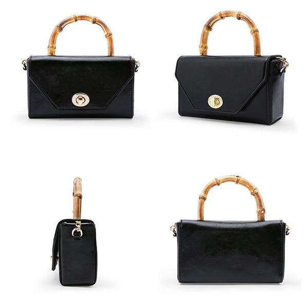 Small Women's Chain Strap Leather Crossbody Satchel With Bamboo Handle Handbags For Women