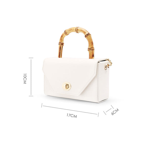 Small Women's Chain Strap Leather Crossbody Satchel With Bamboo Handle Handbags For Women