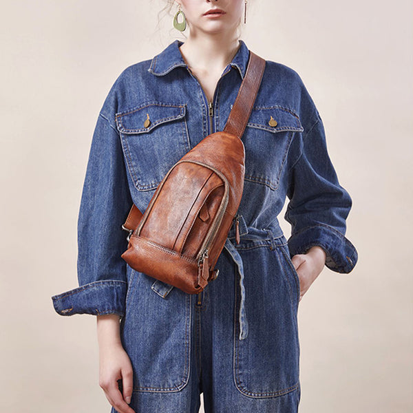Small Women's Crossbody Chest Bag Leather Sling Bags For Women