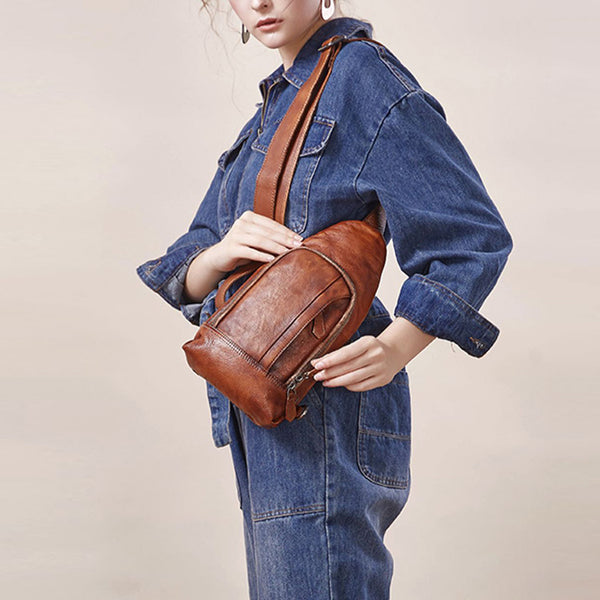 Small Women's Crossbody Chest Bag Leather Sling Bags For Women Badass