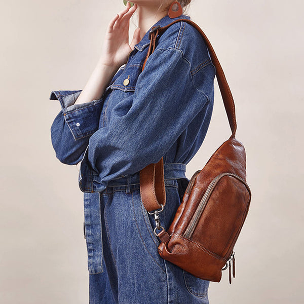 Small Women's Crossbody Chest Bag Leather Sling Bags For Women Beautiful