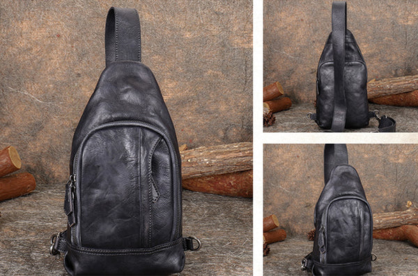 Small Women's Crossbody Chest Bag Leather Sling Bags For Women Black