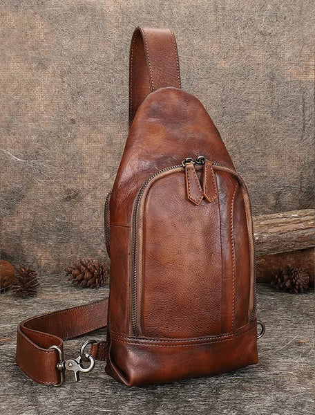 Small Women's Crossbody Chest Bag Leather Sling Bags For Women Brown