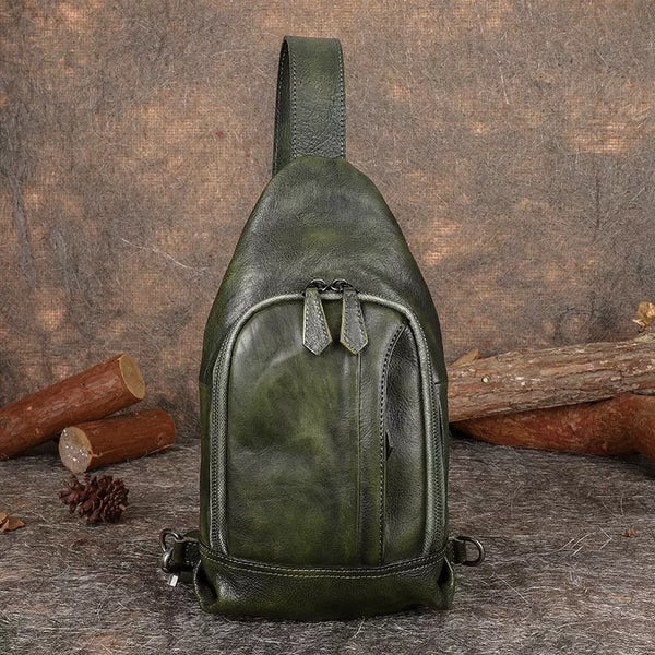 Small Women's Crossbody Chest Bag Leather Sling Bags For Women Green Bag