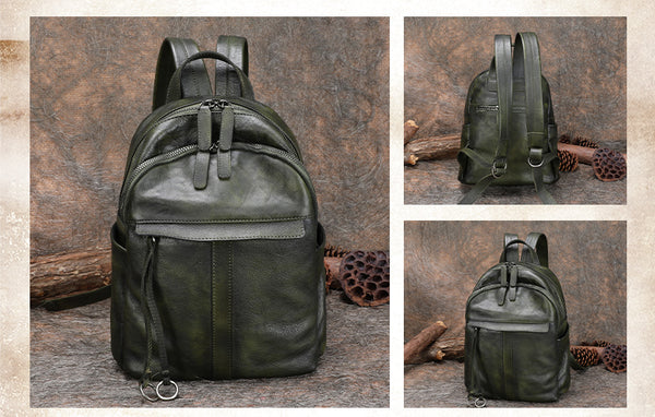 Small Women's Genuine Leather Backpack Bags Purse Stylish Backpacks for Women Handmade