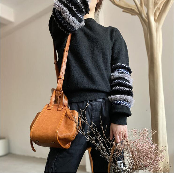 Small Women's Genuine Leather Handbags Crossbody Sling Bag Purse For Women Brown