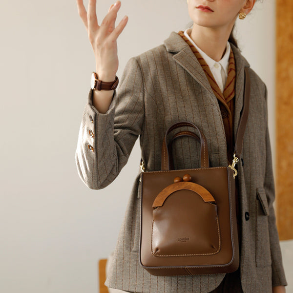 Small Women's Genuine Leather Tote Bags Handbags Crossbody Purse for Women Brown