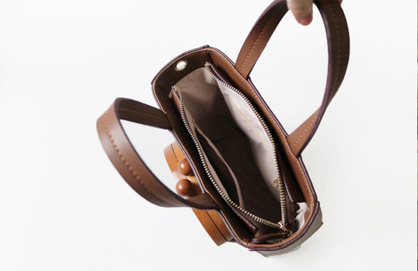 Small Women's Genuine Leather Tote Bags Handbags Crossbody Purse for Women Details