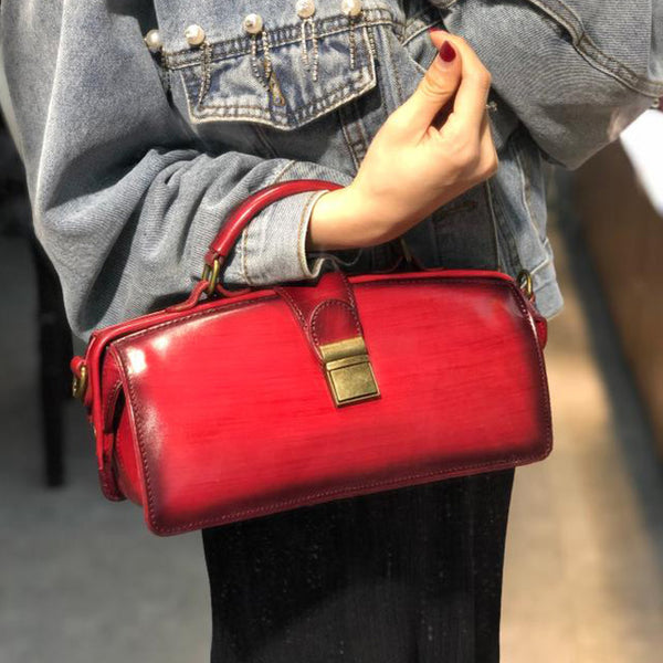 Small Women's Leather Doctor Bag Cowhide Crossbody Satchel Purse for Women Original