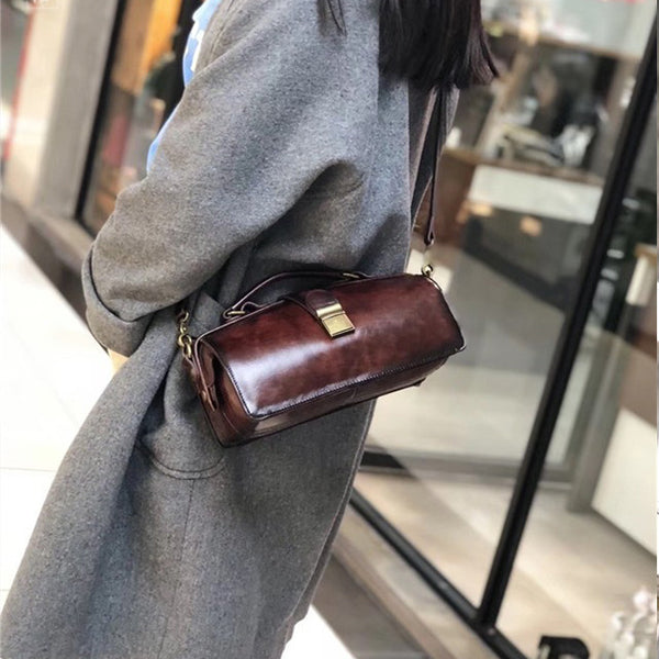Small Women's Leather Doctor Bag Cowhide Crossbody Satchel Purse for Women Quality