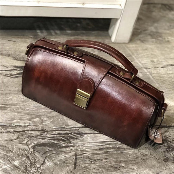 Vintage Women's Doctor Bag Genuine Leather Handbags Shoulder Bags for Women