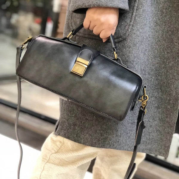 Small Women's Leather Doctor Bag Cowhide Crossbody Satchel Purse for Women Details