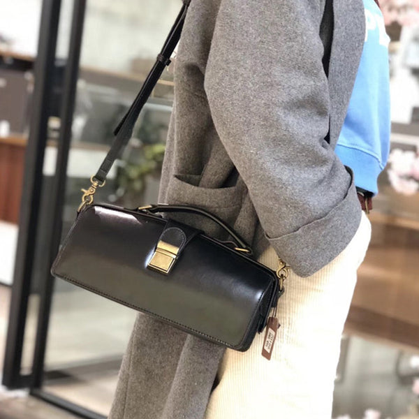 Small Women's Leather Doctor Bag Cowhide Crossbody Satchel Purse for Women Genuine Leather