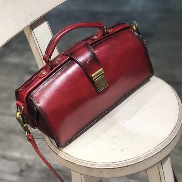 Small Women's Leather Doctor Bag Cowhide Crossbody Satchel Purse for Women Nice