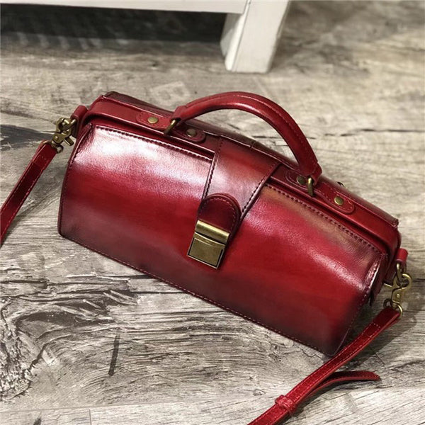 Small Women's Leather Doctor Bag Cowhide Crossbody Satchel Purse for Women Inside