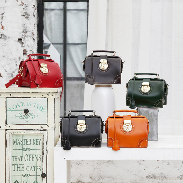 Small Women's Leather Doctor Bag Purse Shoulder Handbags Side Bag for Women Beautiful