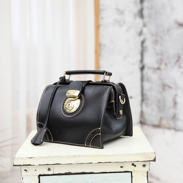 Small Women's Leather Doctor Bag Purse Shoulder Handbags Side Bag for Women Brown