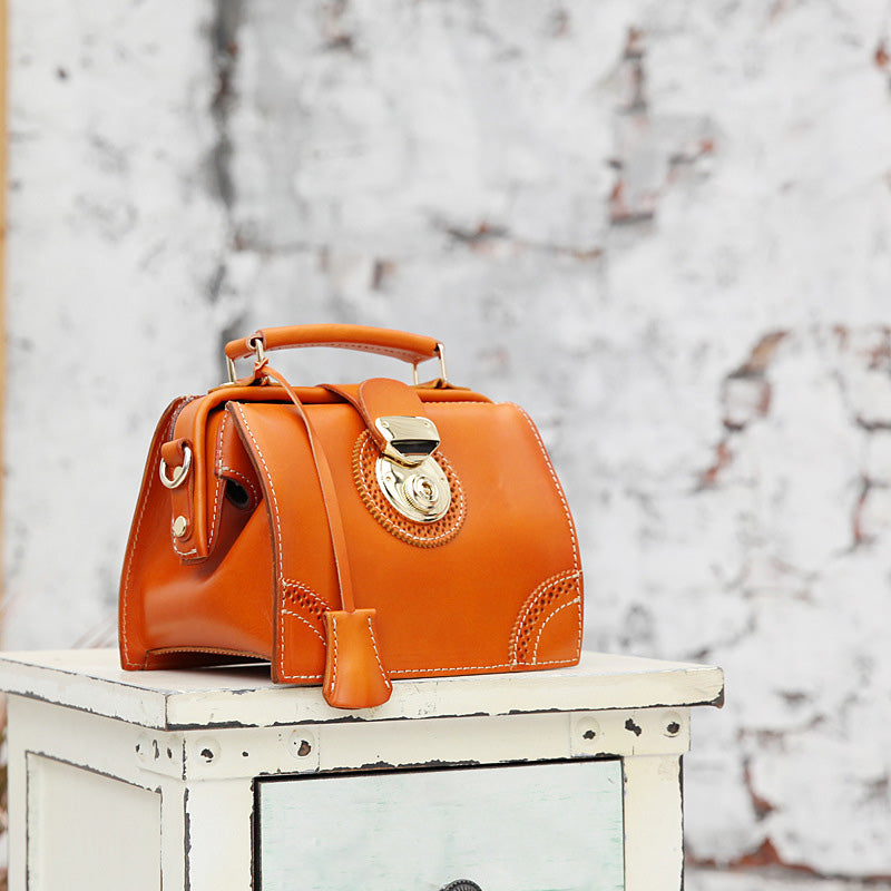 Small Women's Leather Doctor Bag Purse Shoulder Handbags Side Bag for Women Cowhide