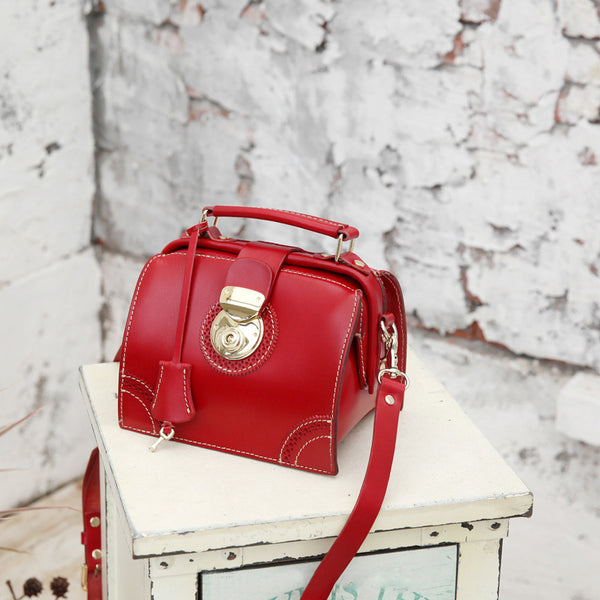 Small Women's Leather Doctor Bag Purse Shoulder Handbags Side Bag for Women Cute