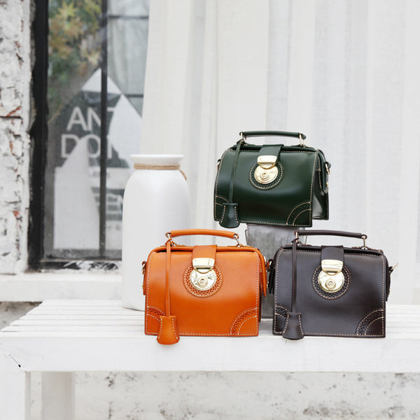 Small Women's Leather Doctor Bag Purse Shoulder Handbags Side Bag for Women Fashion