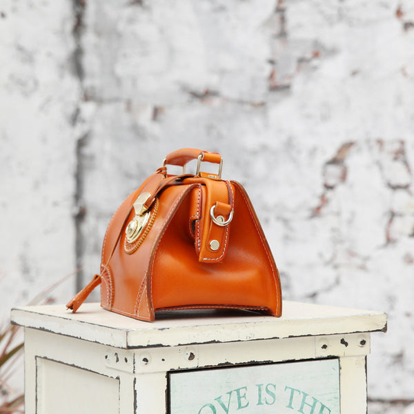 Small Women's Leather Doctor Bag Purse Shoulder Handbags Side Bag for Women Funky