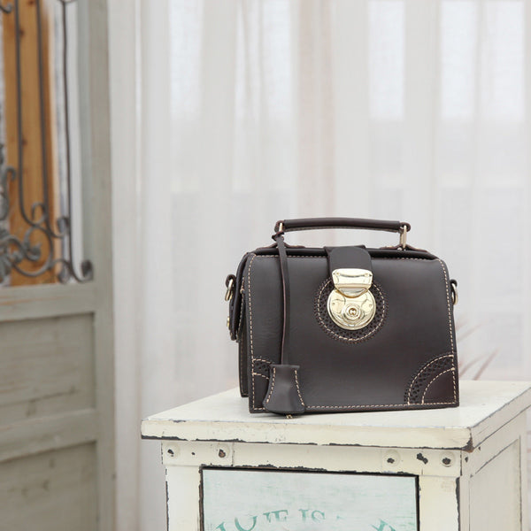 Small Women's Leather Doctor Bag Purse Shoulder Handbags Side Bag for Women Trendy