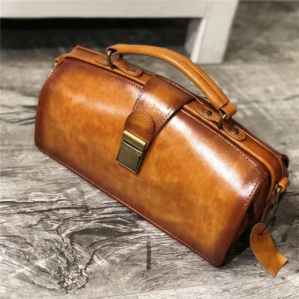 Small Women's Leather Doctor Bag Cowhide Crossbody Satchel Purse for Women Handmade