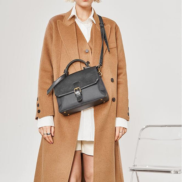 Women's Nylon And Leather Satchel Bag Side Bags For Women Black