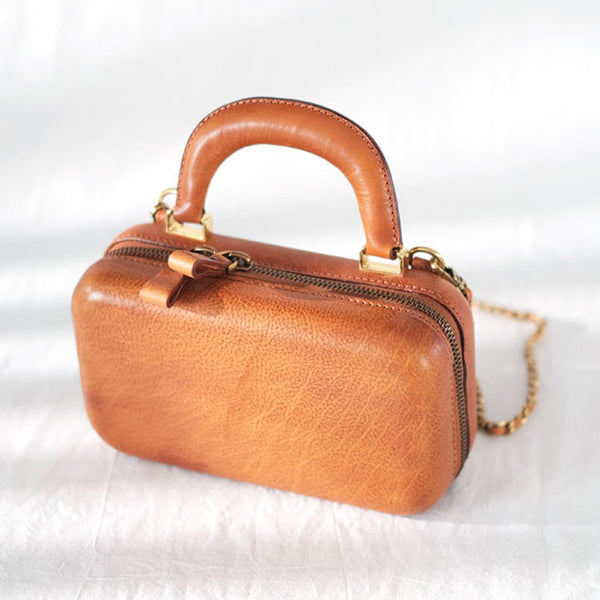 Small Women's Square Genuine Leather Crossbody Purse Side Bags For Women Brown
