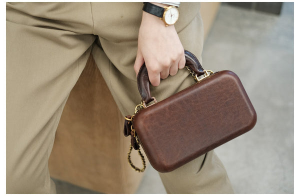 Small Women's Square Genuine Leather Crossbody Purse Side Bags For Women Cute
